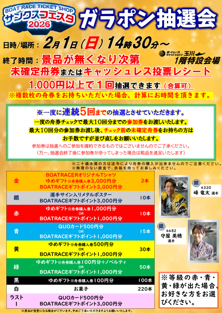 🎁サンクスフェスタ開幕！ ガラポン抽選会✨ | ボートレースチケット